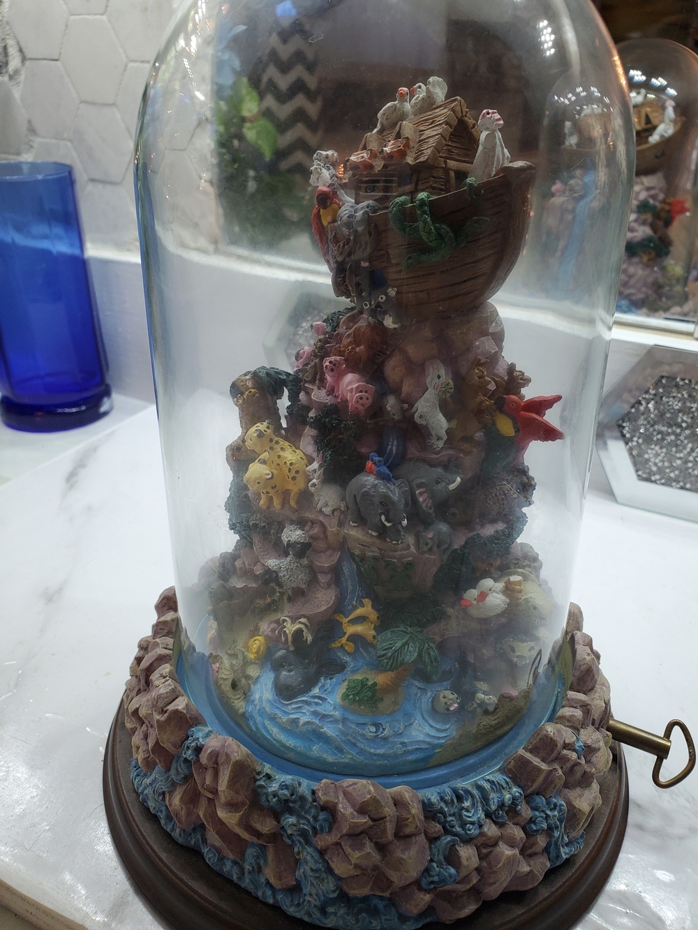 Noah's Ark Glass Dome Figurine  Home Accent By Bill Bell ,Franklin Mint